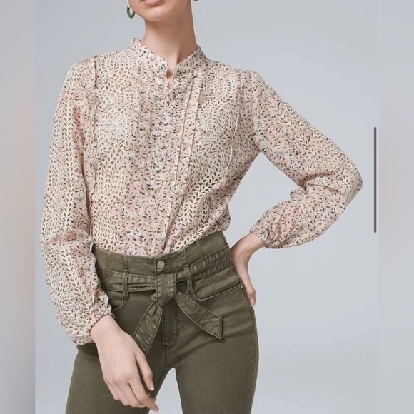 White House Black Market Tops - WHBM Floral Print Embroidered Eyelet Silk/Cotton Voile Blouse Size Small NWT